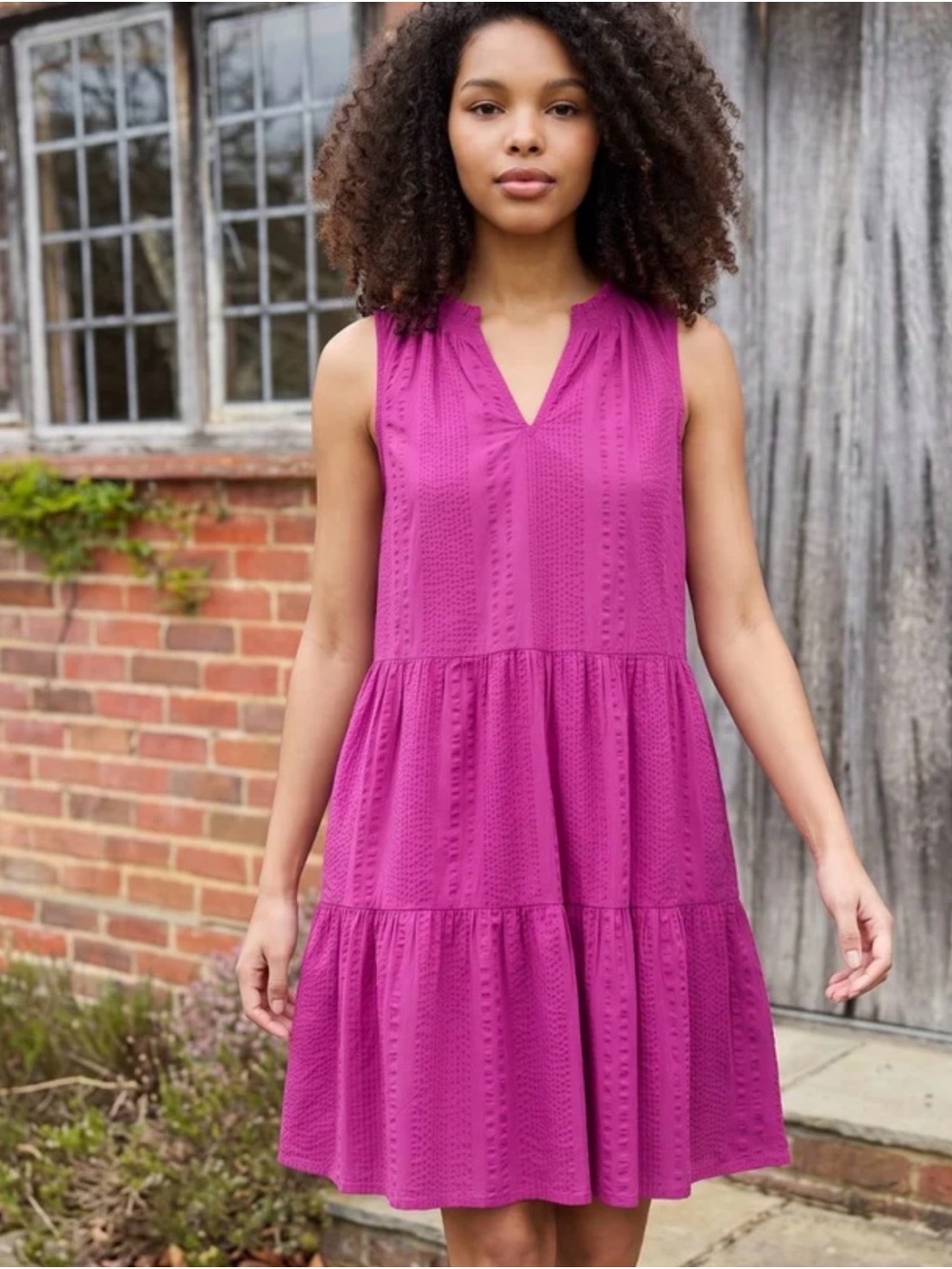 St John’s Bay Sleeveless Tiered Eyelet Dress in Magenta Pink